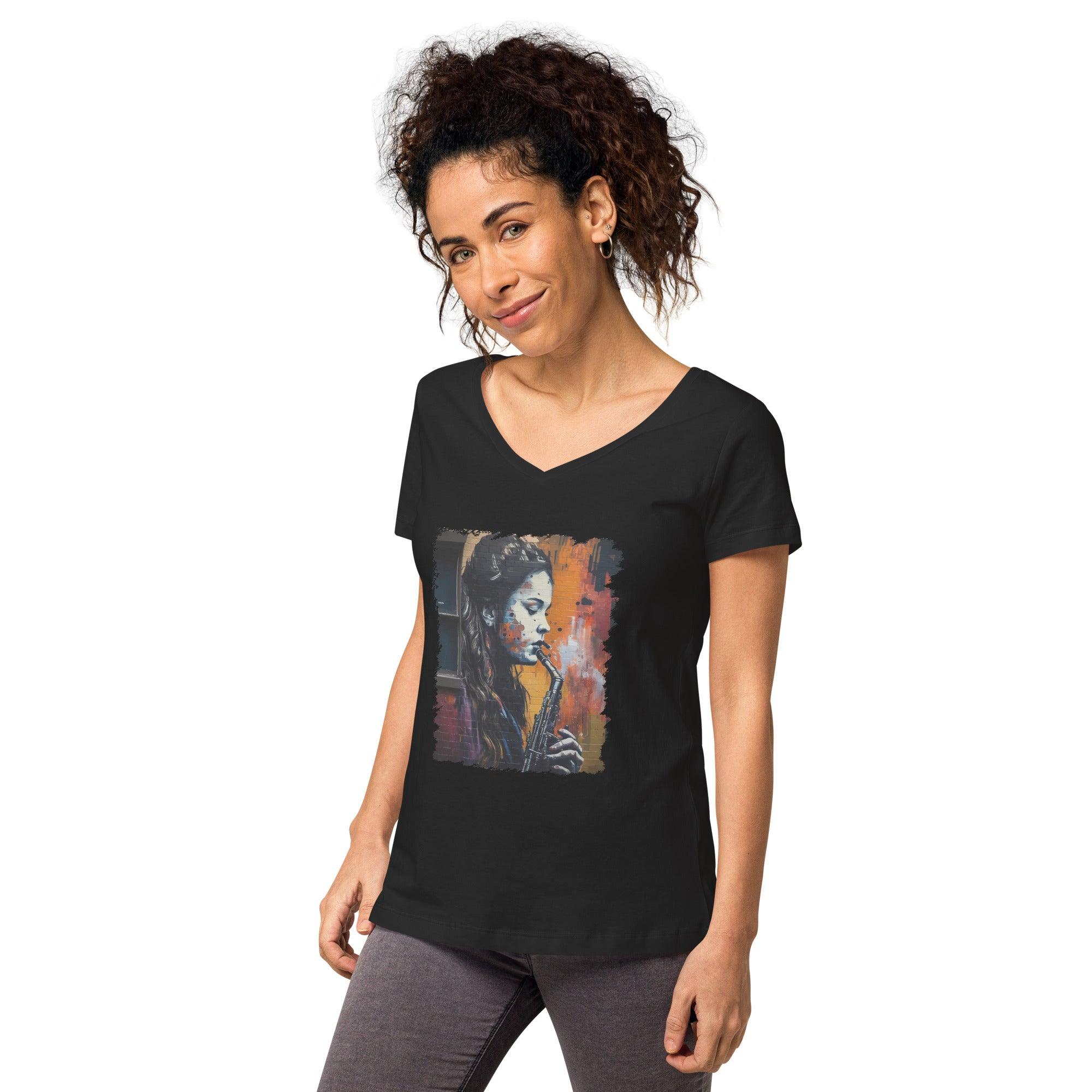 Notes Flow Like Honey Women’s Fitted V-neck T-shirt - Beyond T-shirts