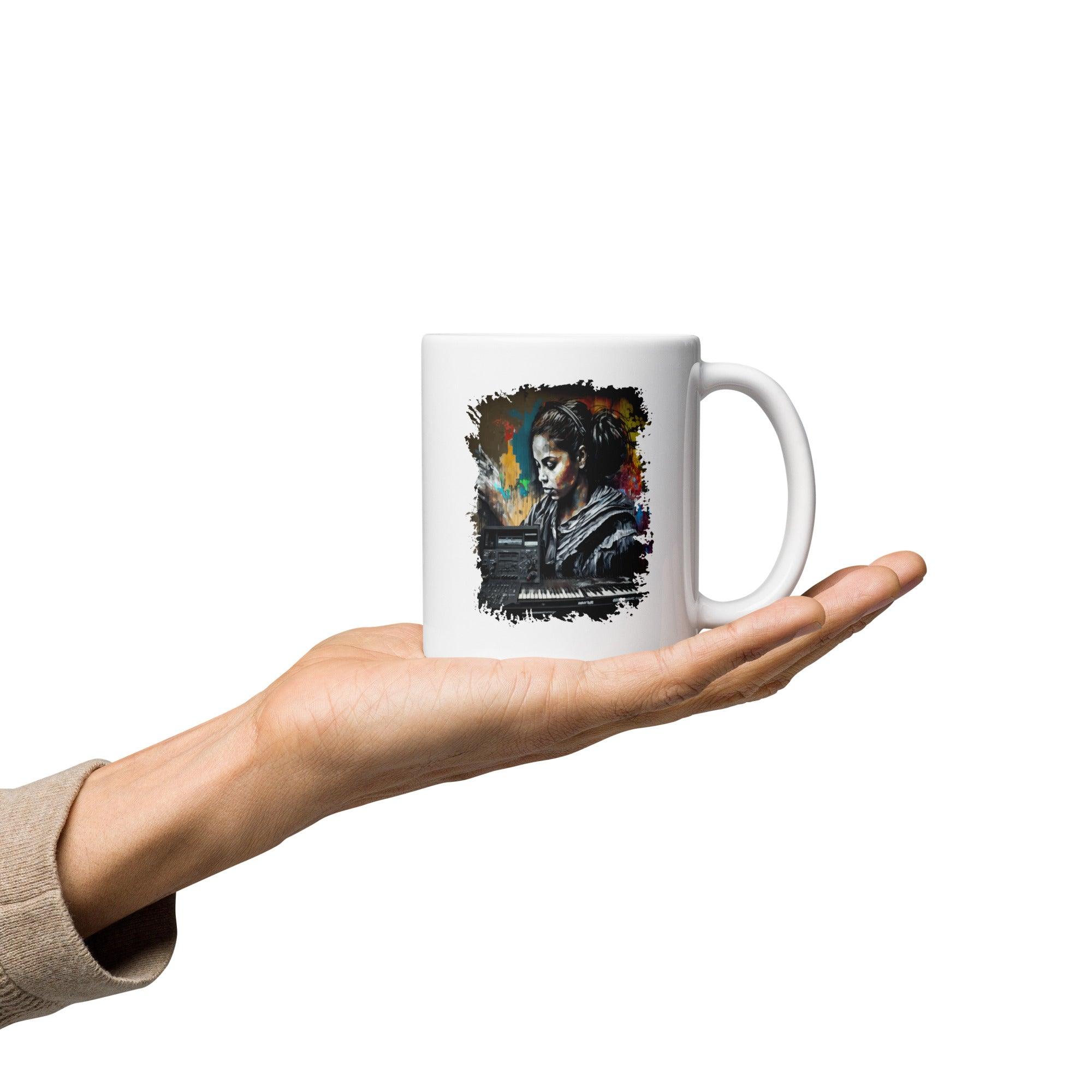 Piano And Guitar Brilliance White Glossy Mug - Beyond T-shirts