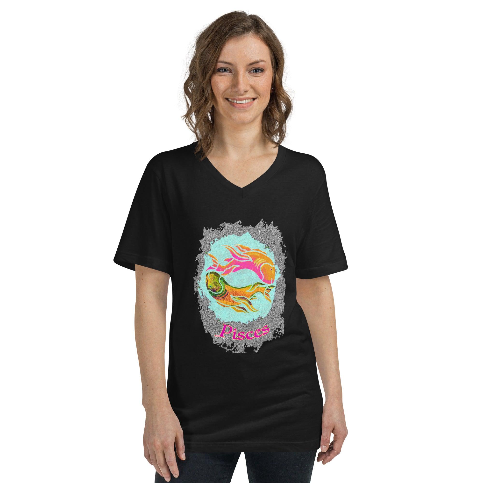 Pisces Unisex Short Sleeve V-Neck T-Shirt | Zodiac Series 11 - Beyond T-shirts