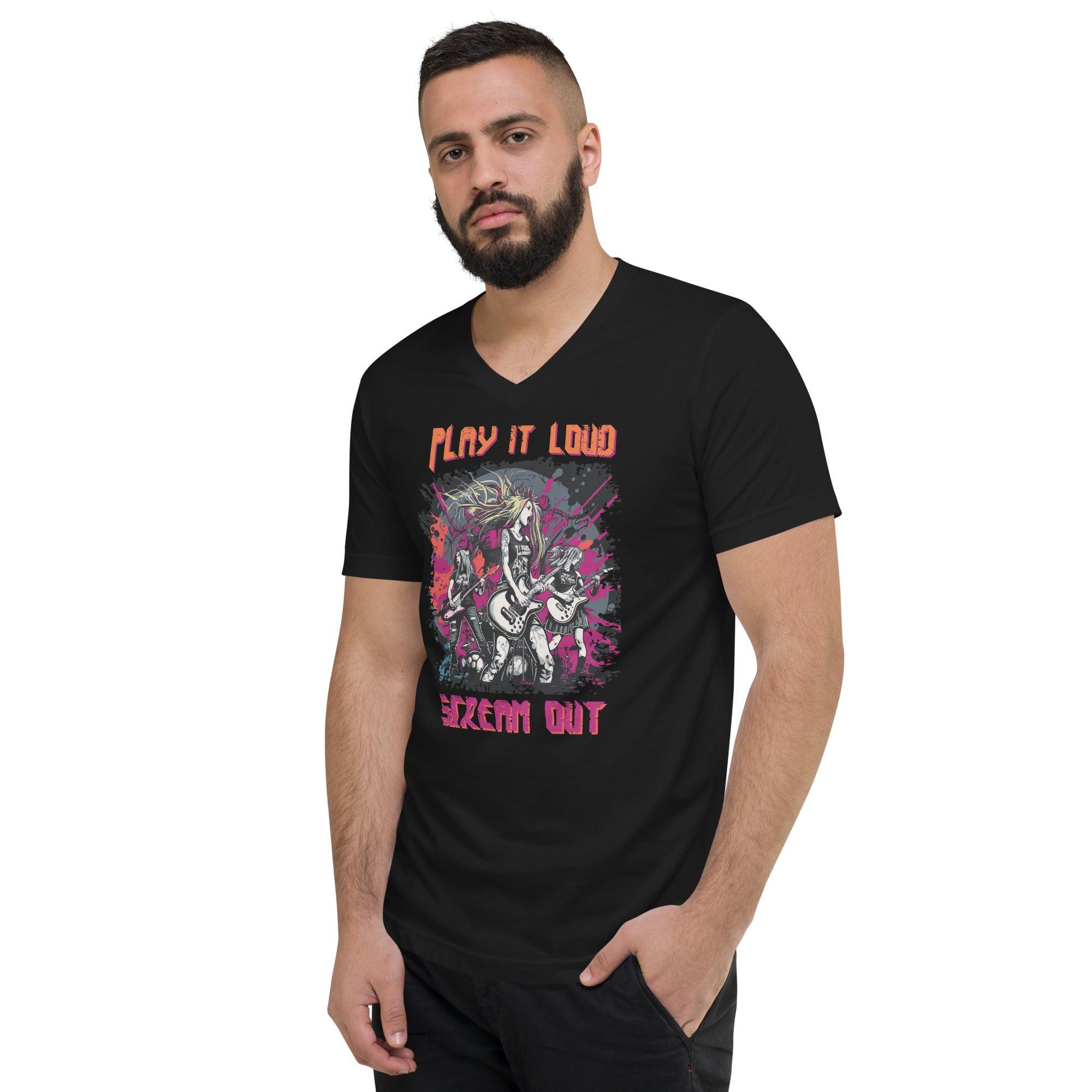 Play It Loud Unisex Short Sleeve V-Neck T-Shirt - Beyond T-shirts