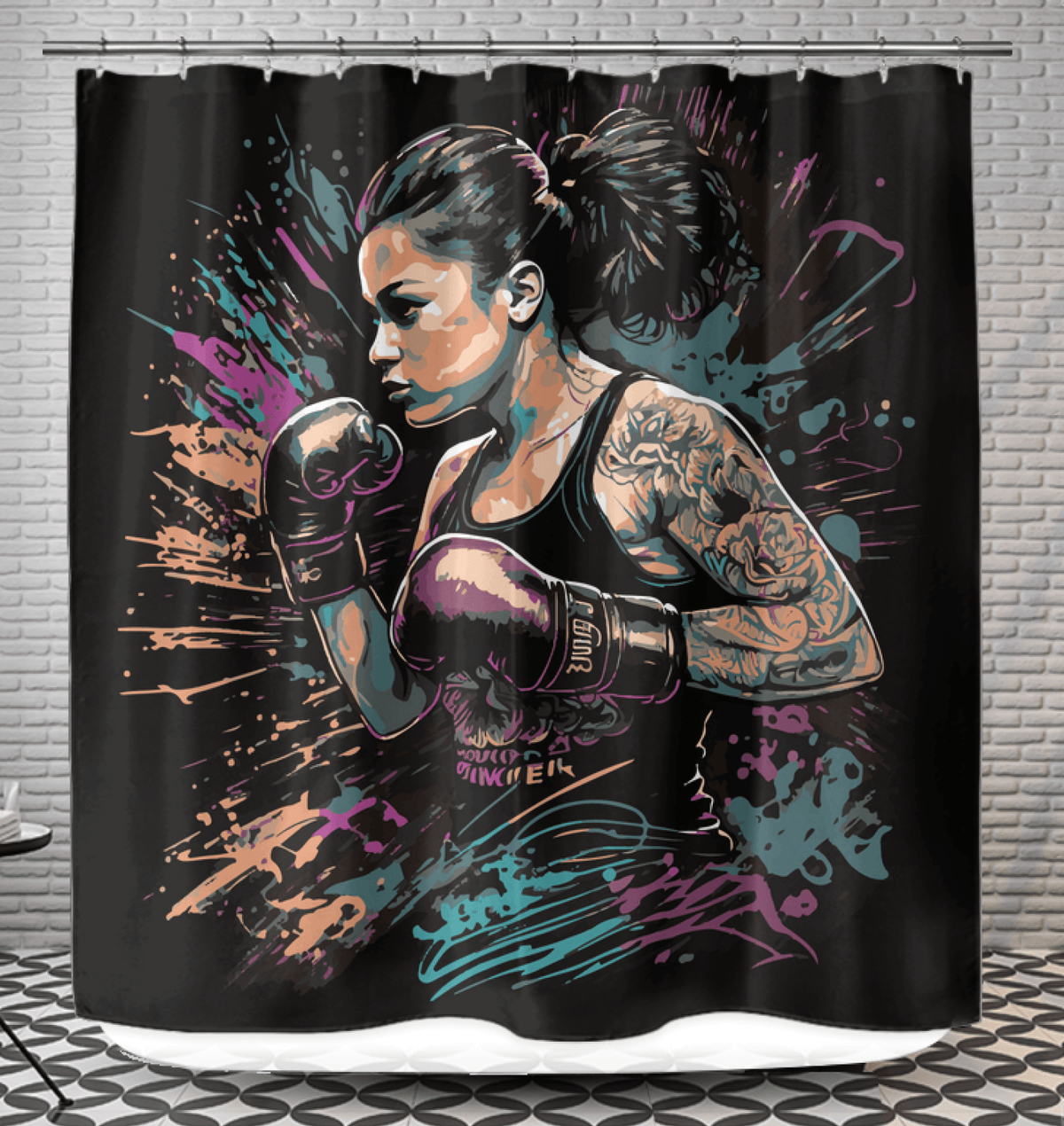 Push Harder Punch Higher Shower Curtain - Motivational Bathroom Decor