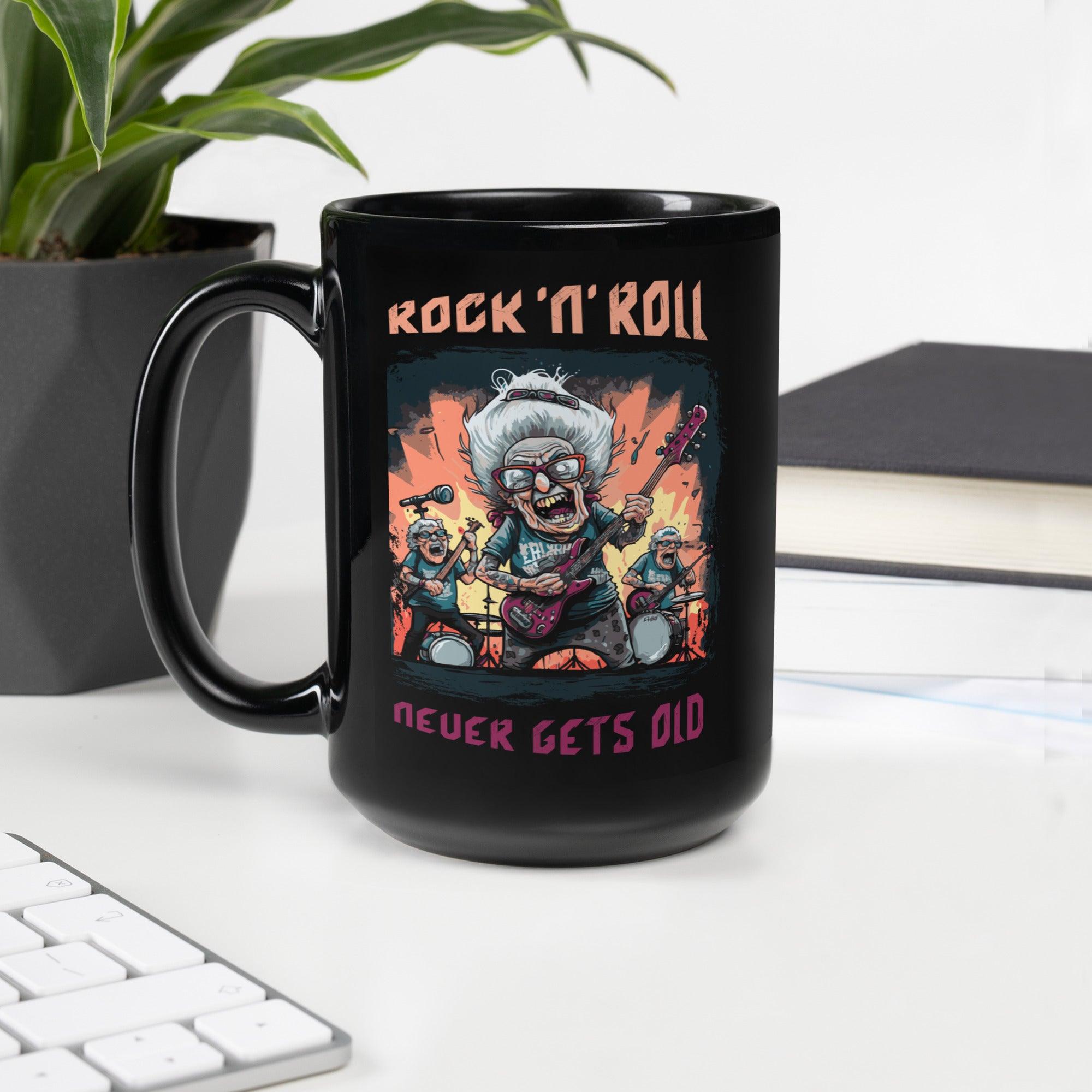 Rock N Roll Black Glossy Mug - Beyond T-shirts