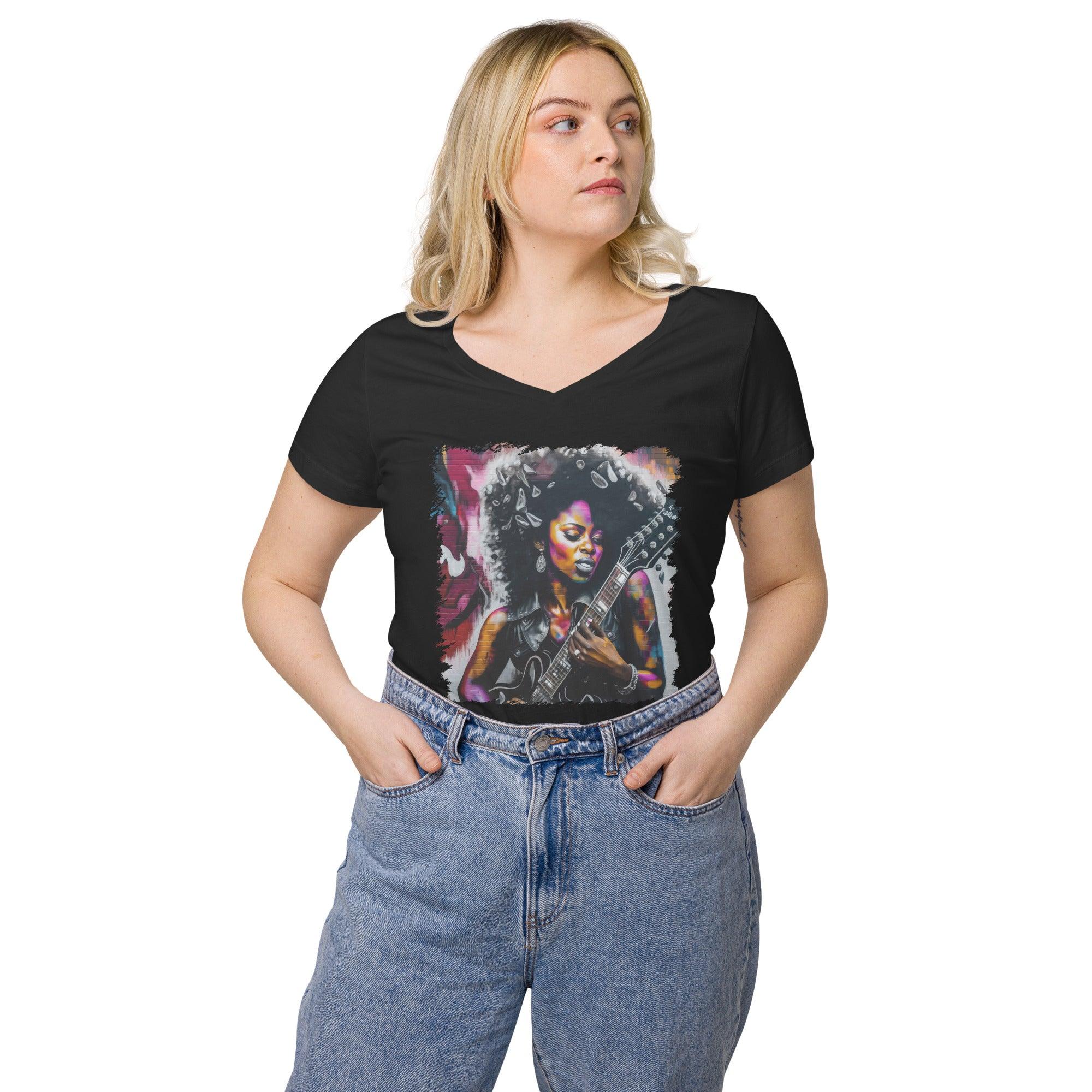 Rocking Out, Feminine Style Women’s Fitted V-neck T-shirt - Beyond T-shirts