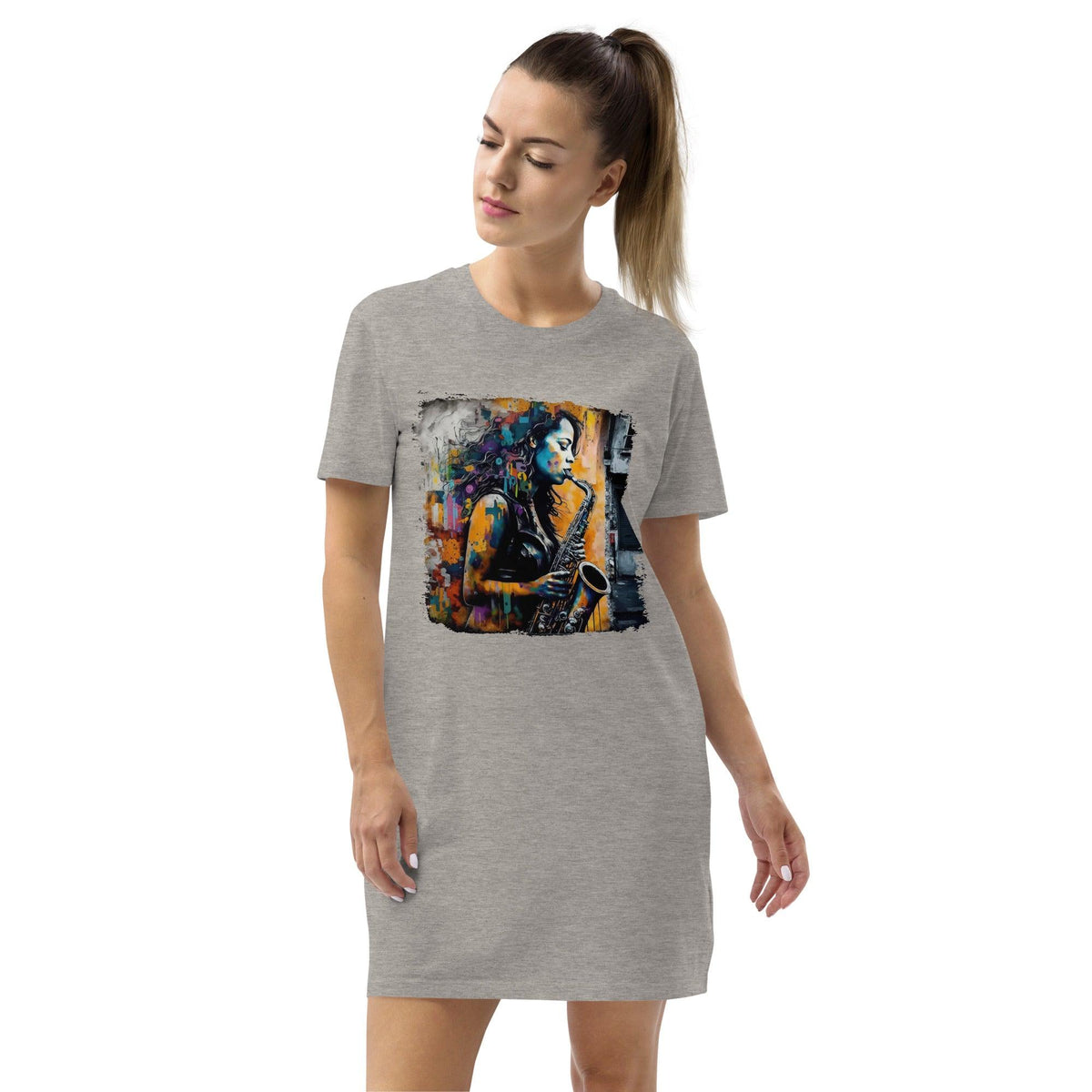 Saxophone Inspires Her Art Organic Cotton T-shirt Dress - Beyond T-shirts