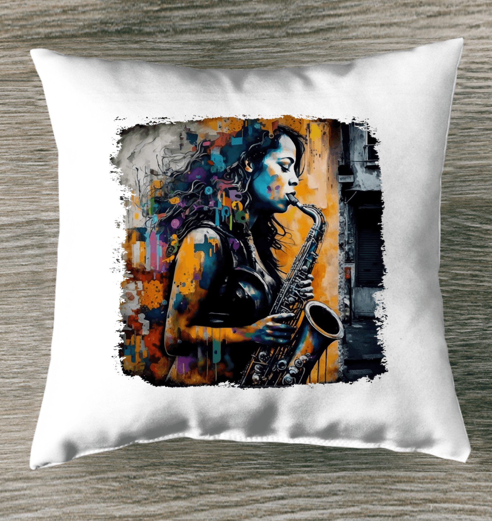 Saxophone Inspires Her Art Outdoor Pillow - Beyond T-shirts