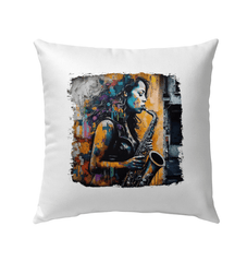 Saxophone Inspires Her Art Outdoor Pillow - Beyond T-shirts