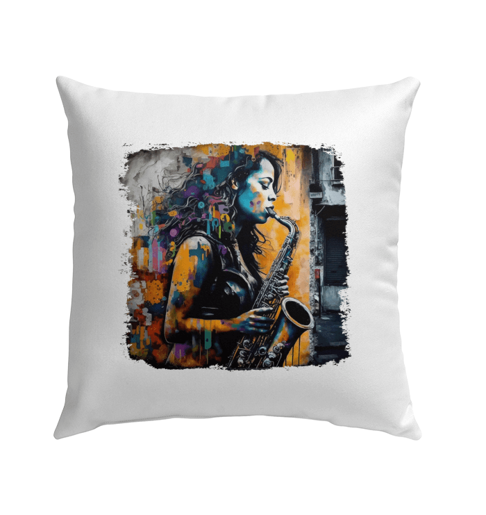 Saxophone Inspires Her Art Outdoor Pillow - Beyond T-shirts