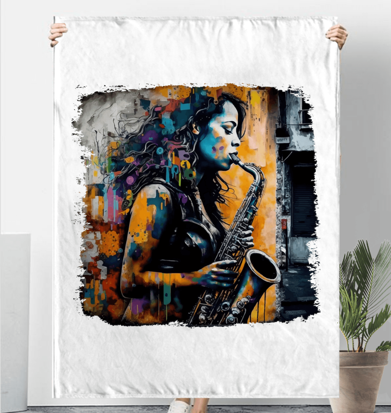 Saxophone Inspires Her Art Sherpa Blanket - Beyond T-shirts