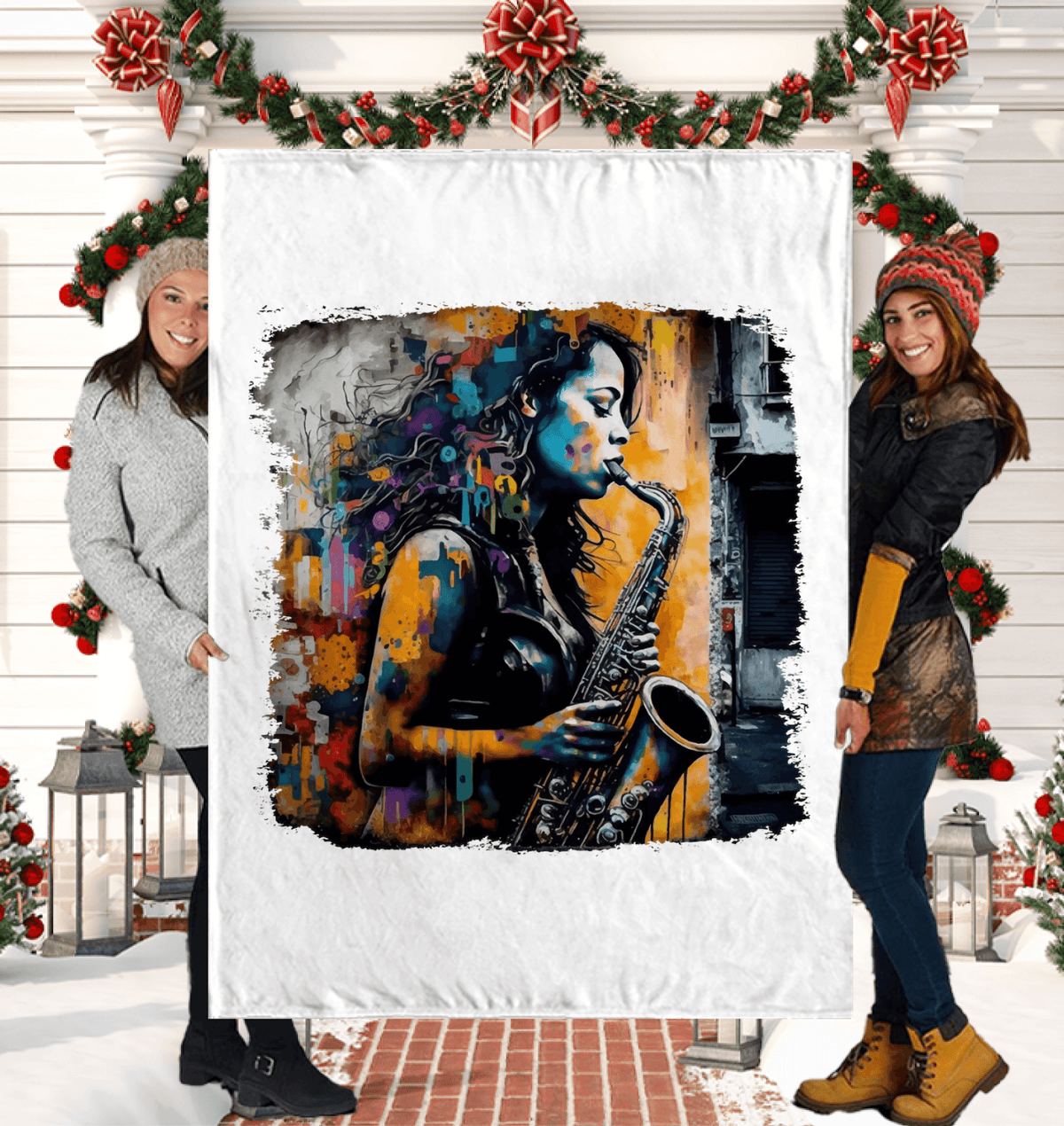 Saxophone Inspires Her Art Sherpa Blanket - Beyond T-shirts