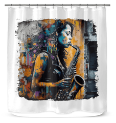 Saxophone Inspires Her Art Shower Curtain - Beyond T-shirts