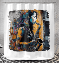 Saxophone Inspires Her Art Shower Curtain - Beyond T-shirts