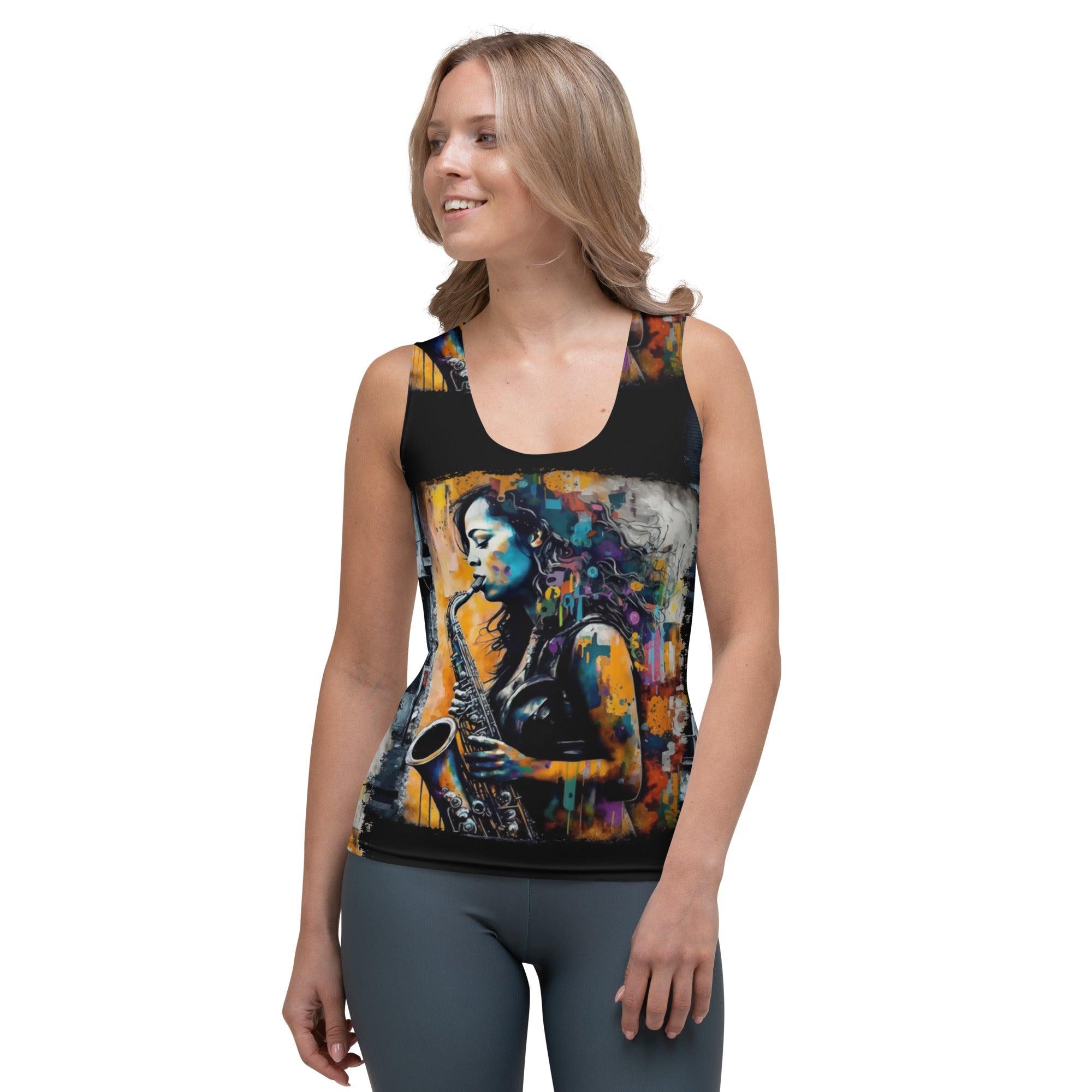 Saxophone Inspires Her Art Sublimation Cut & Sew Tank Top - Beyond T-shirts