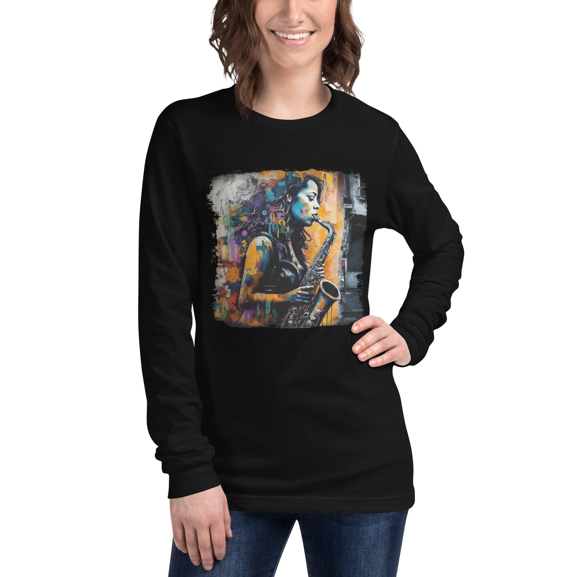 Saxophone Inspires Her Art Unisex Long Sleeve Tee - Beyond T-shirts