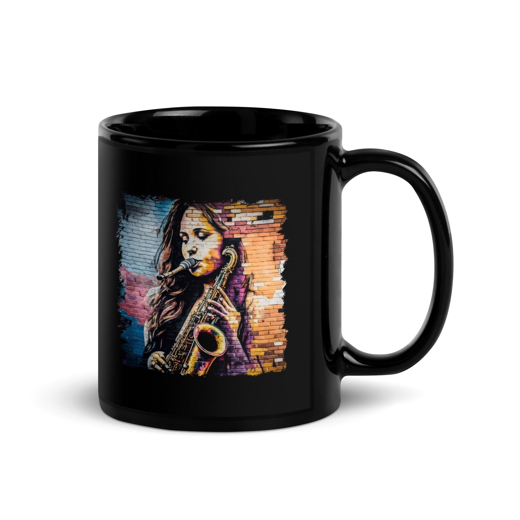 Saxophone Is Her Voice Black Glossy Mug - Beyond T-shirts