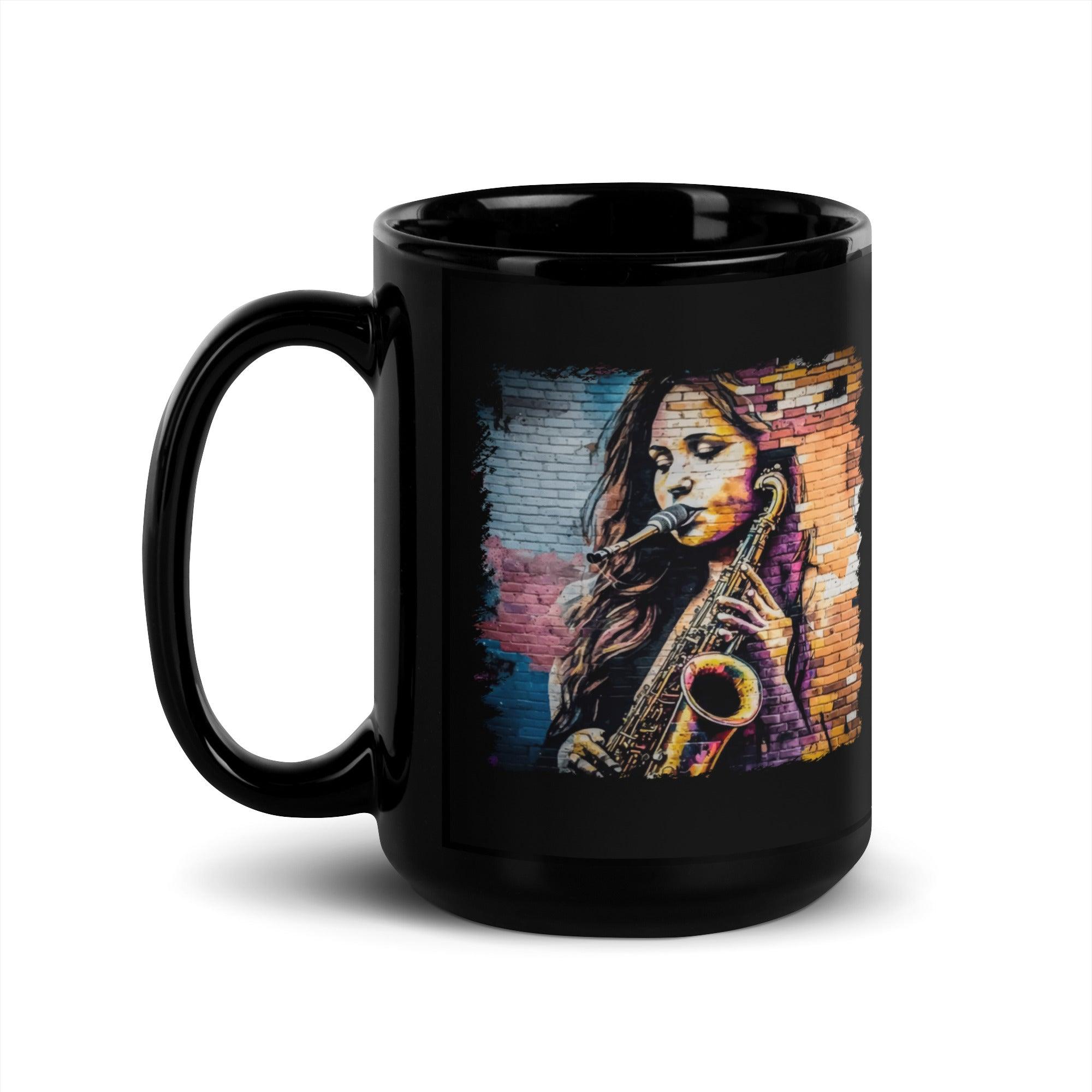 Saxophone Is Her Voice Black Glossy Mug - Beyond T-shirts