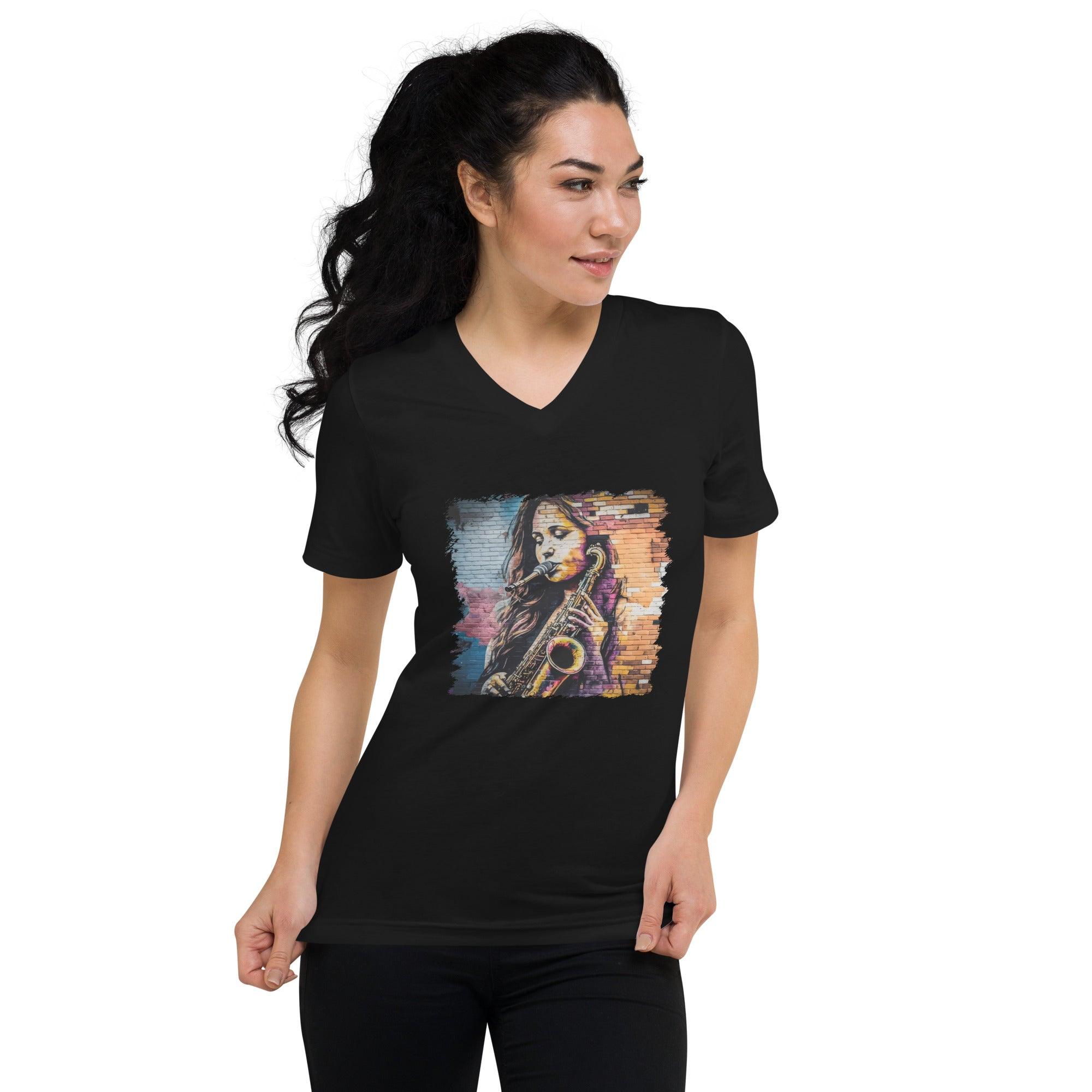 Saxophone Is Her Voice Unisex Short Sleeve V-Neck T-Shirt - Beyond T-shirts