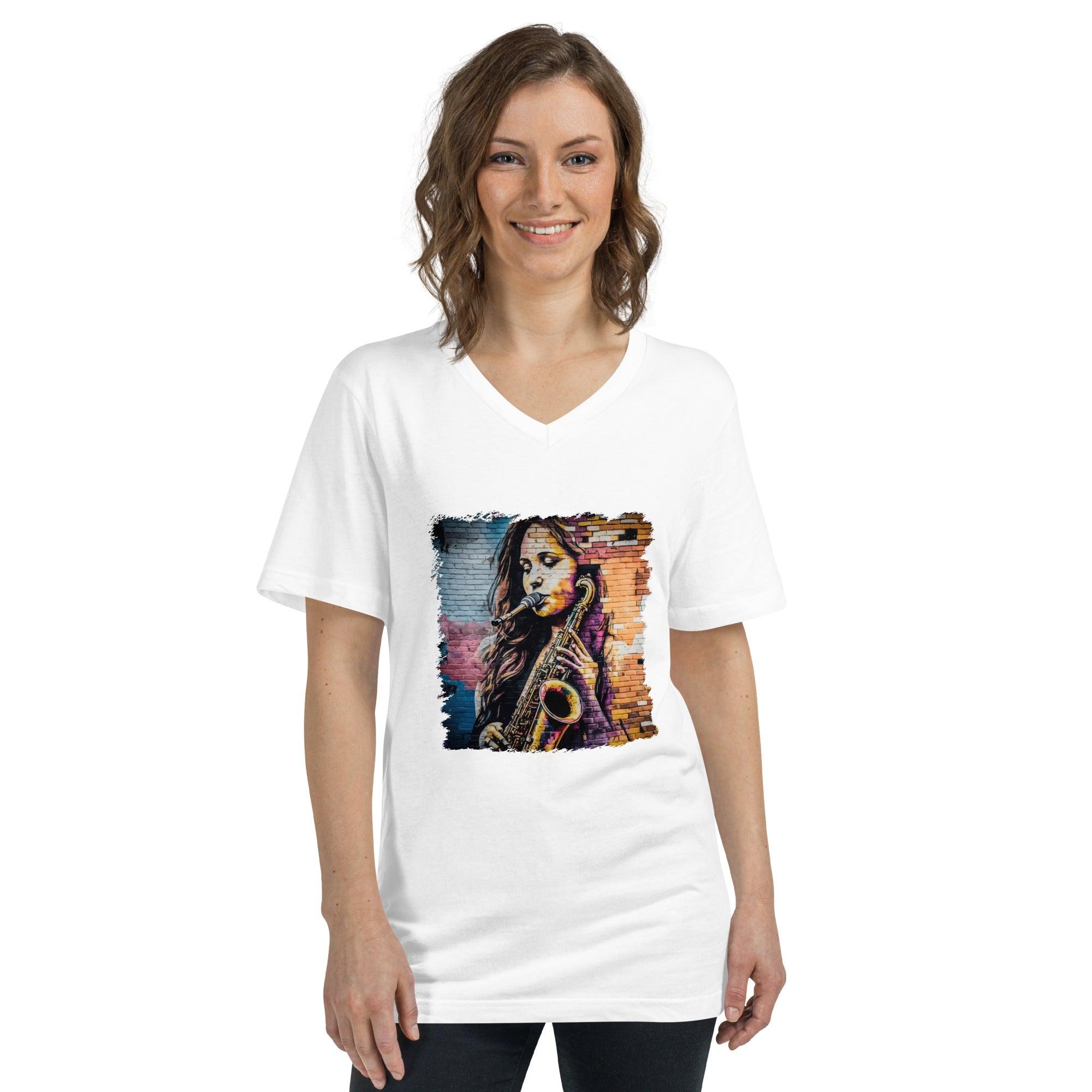 Saxophone Is Her Voice Unisex Short Sleeve V-Neck T-Shirt - Beyond T-shirts