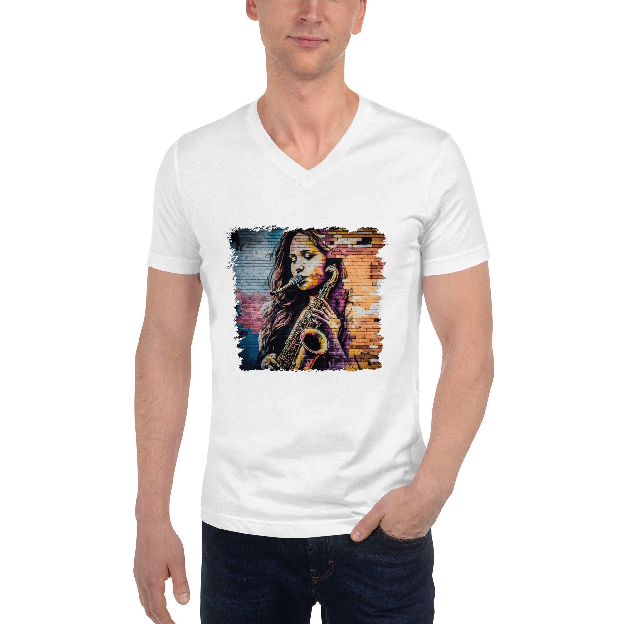 Saxophone Is Her Voice Unisex Short Sleeve V-Neck T-Shirt - Beyond T-shirts