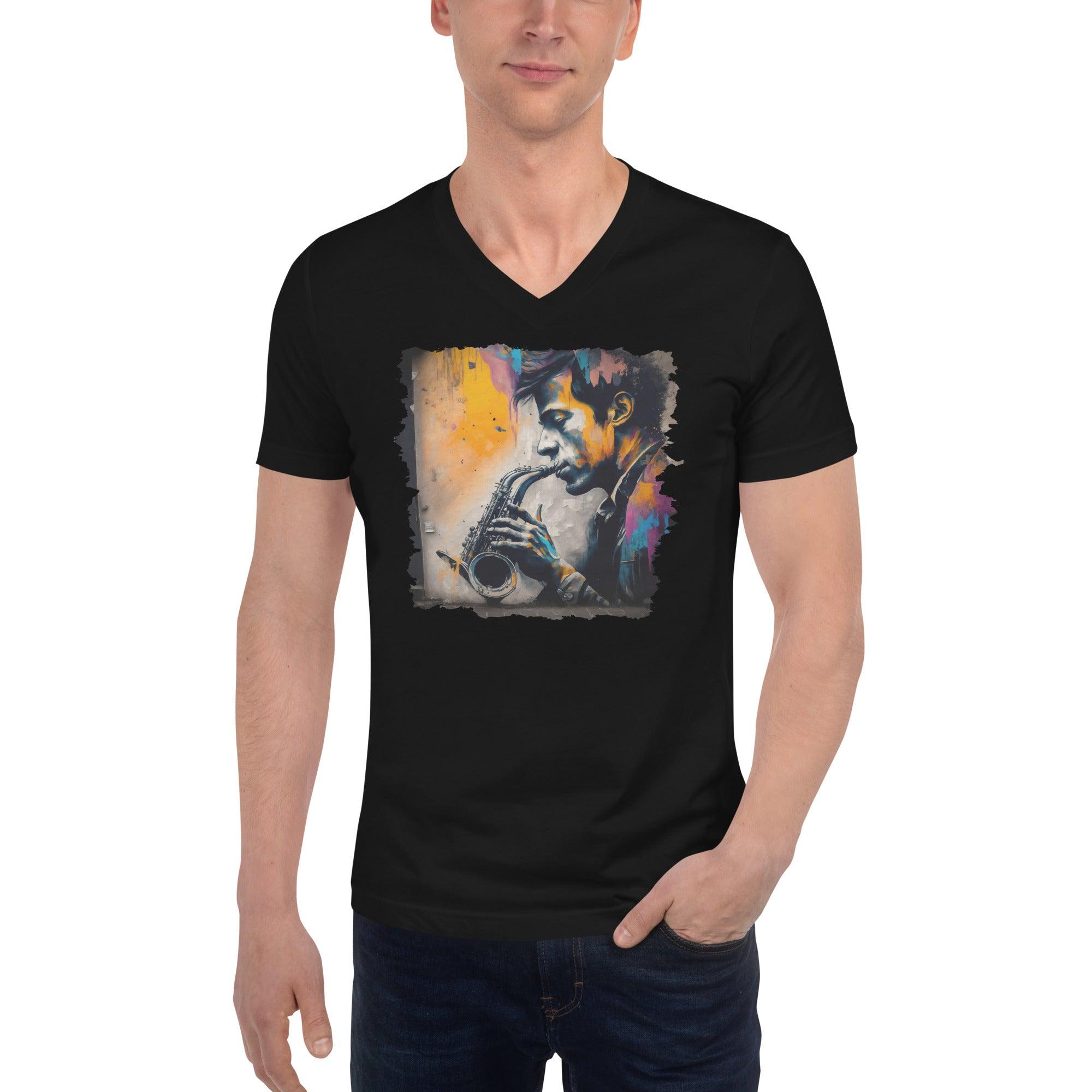 Saxophone Sorcery Unisex Short Sleeve V-Neck T-Shirt - Beyond T-shirts