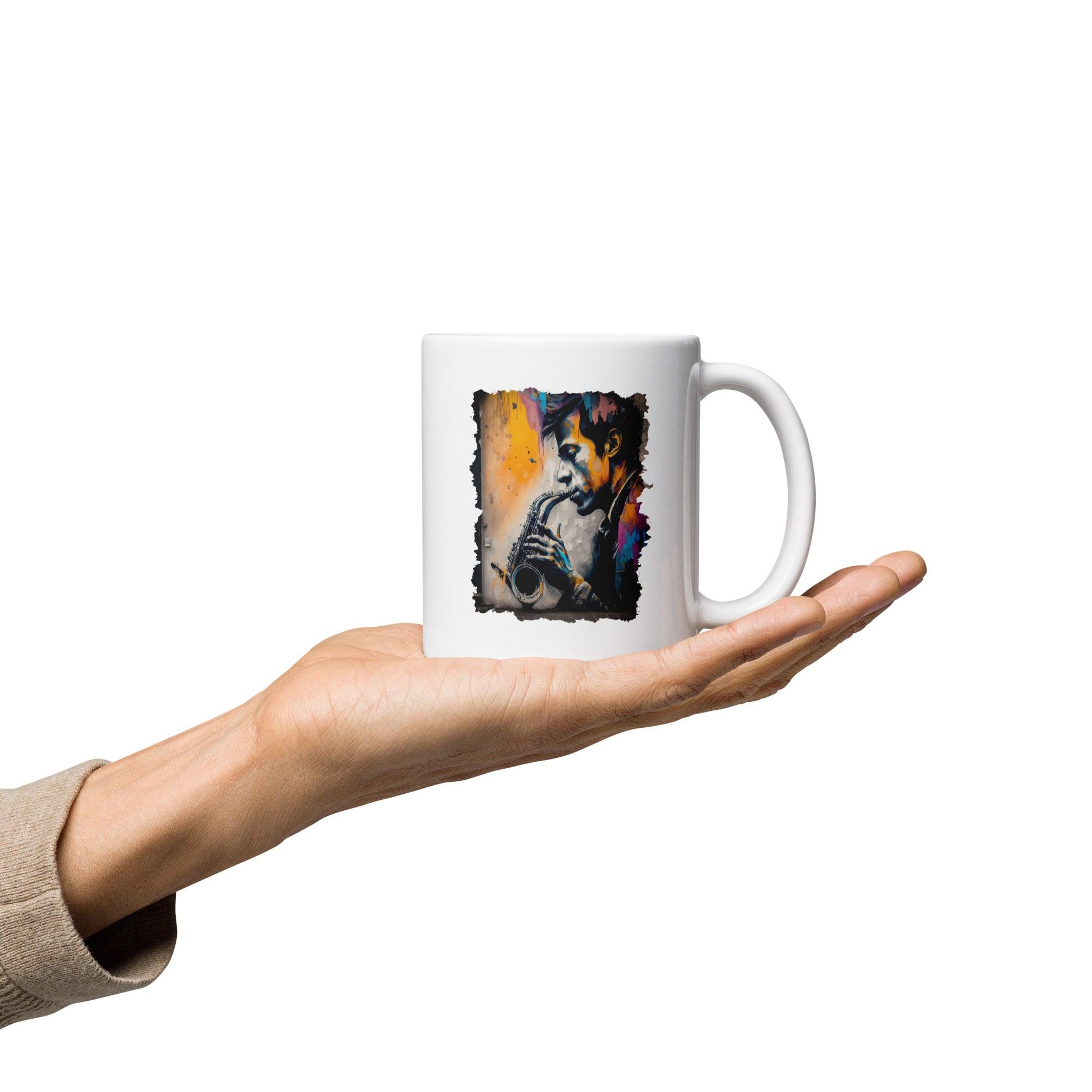 Saxophone Sorcery White Glossy Mug - Beyond T-shirts