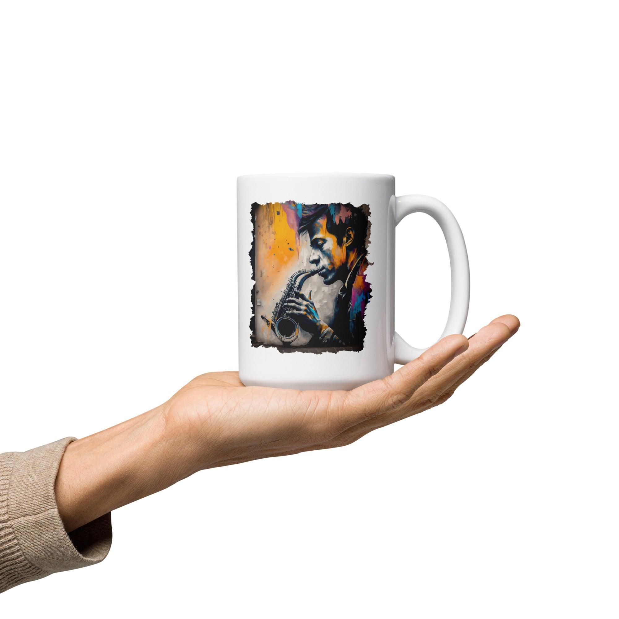 Saxophone Sorcery White Glossy Mug - Beyond T-shirts