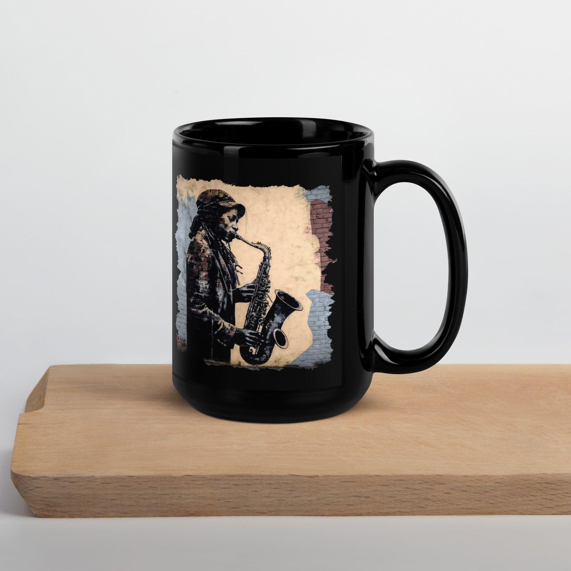 Saxophone Swagger Black Glossy Mug - Beyond T-shirts