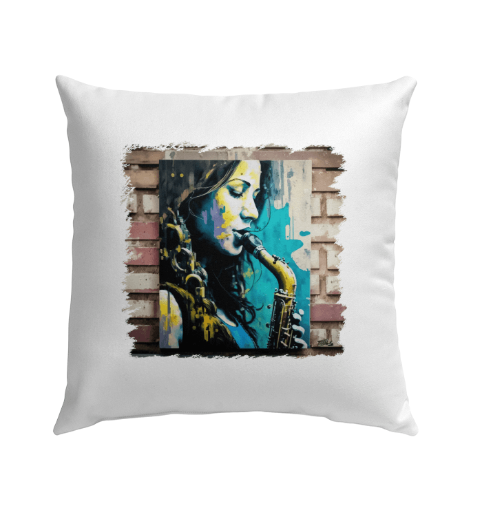 She Breathes Through Music Outdoor Pillow - Beyond T-shirts