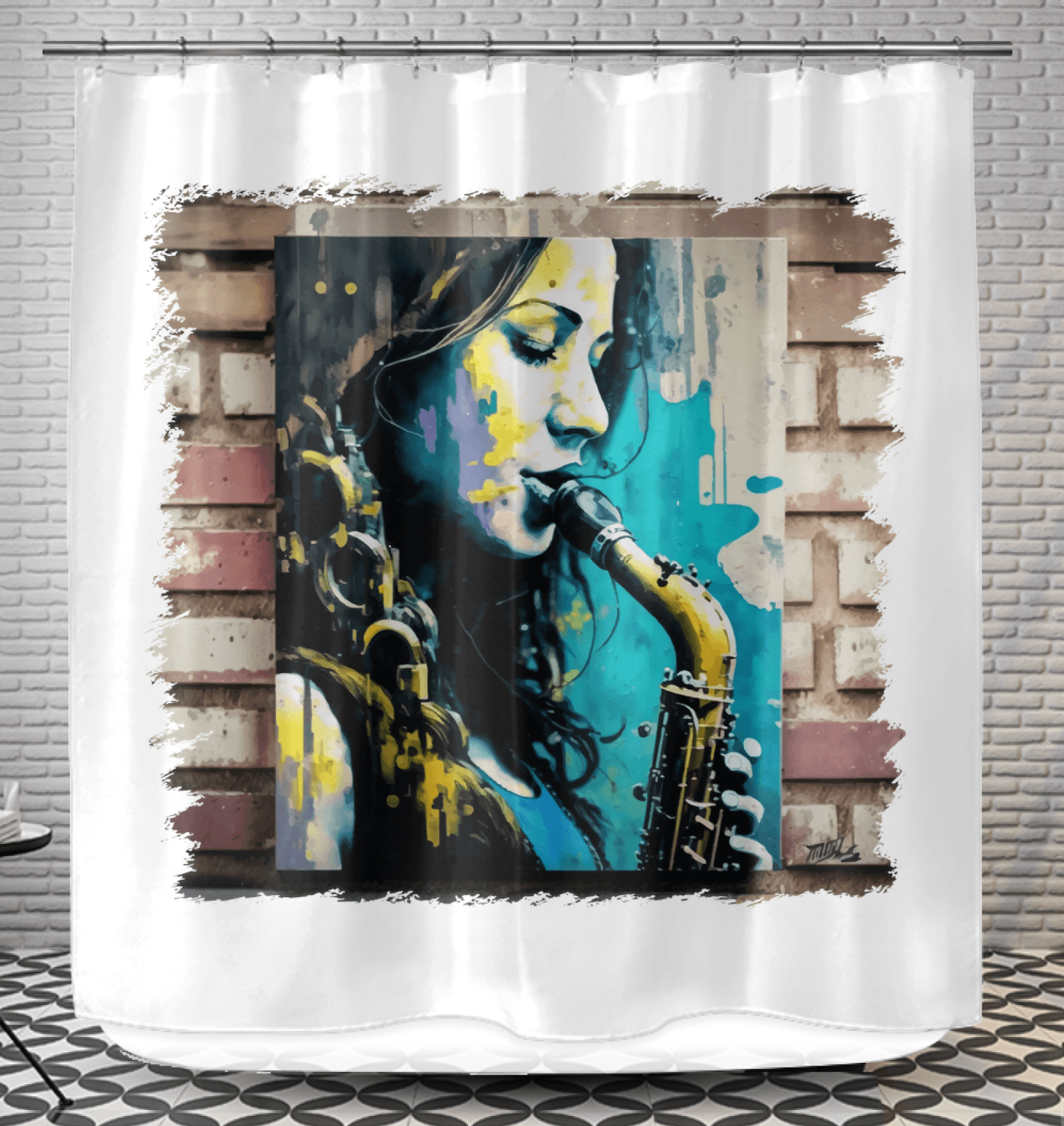 She Breathes Through Music Shower Curtain - Beyond T-shirts