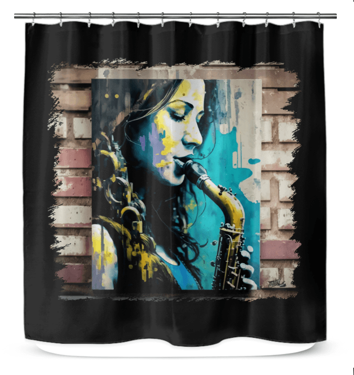 She Breathes Through Music Shower Curtain - Beyond T-shirts