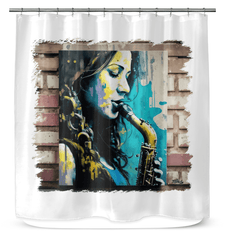 She Breathes Through Music Shower Curtain - Beyond T-shirts