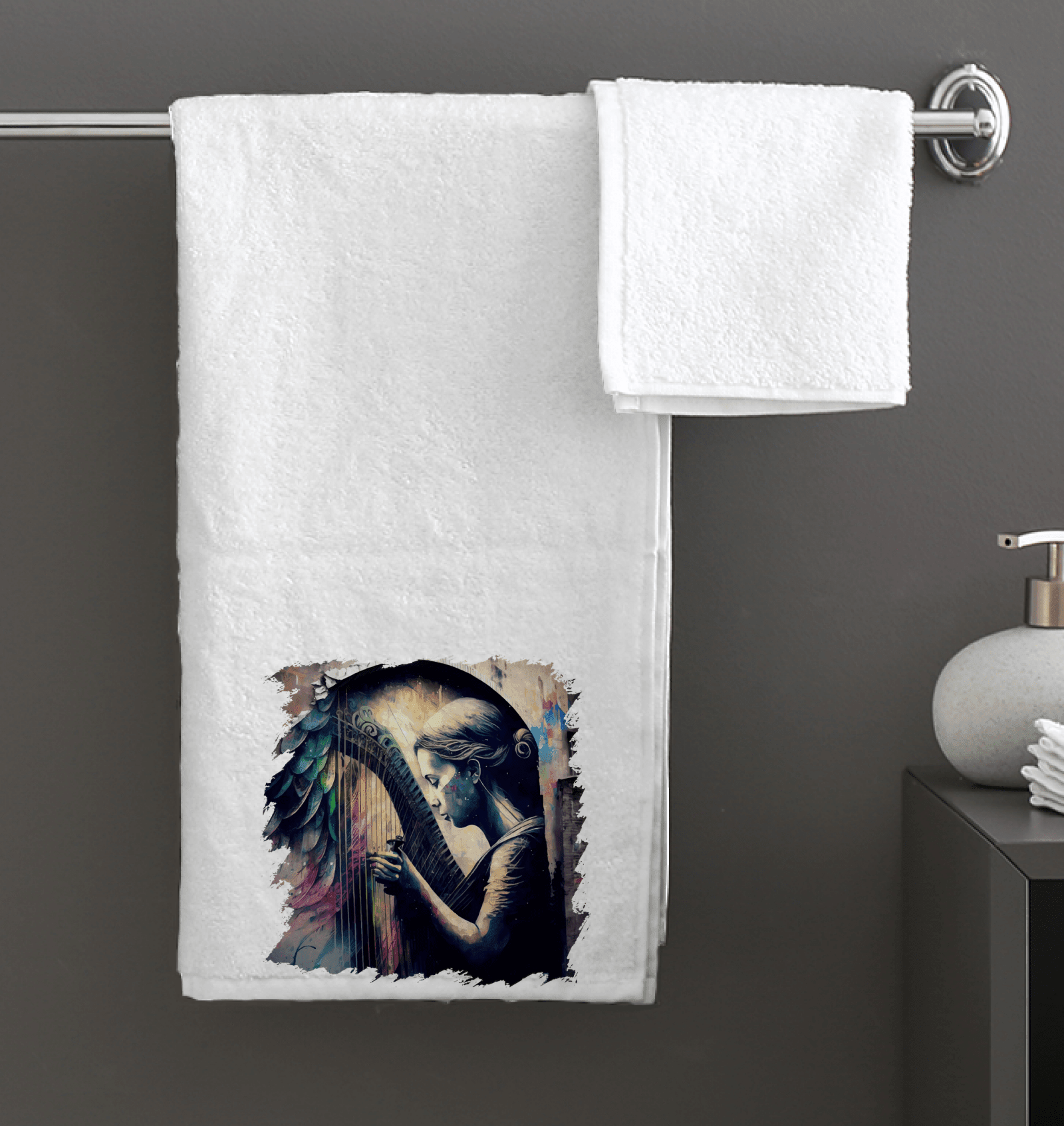 She Can Make That Harp Sing Bath Towel - Beyond T-shirts