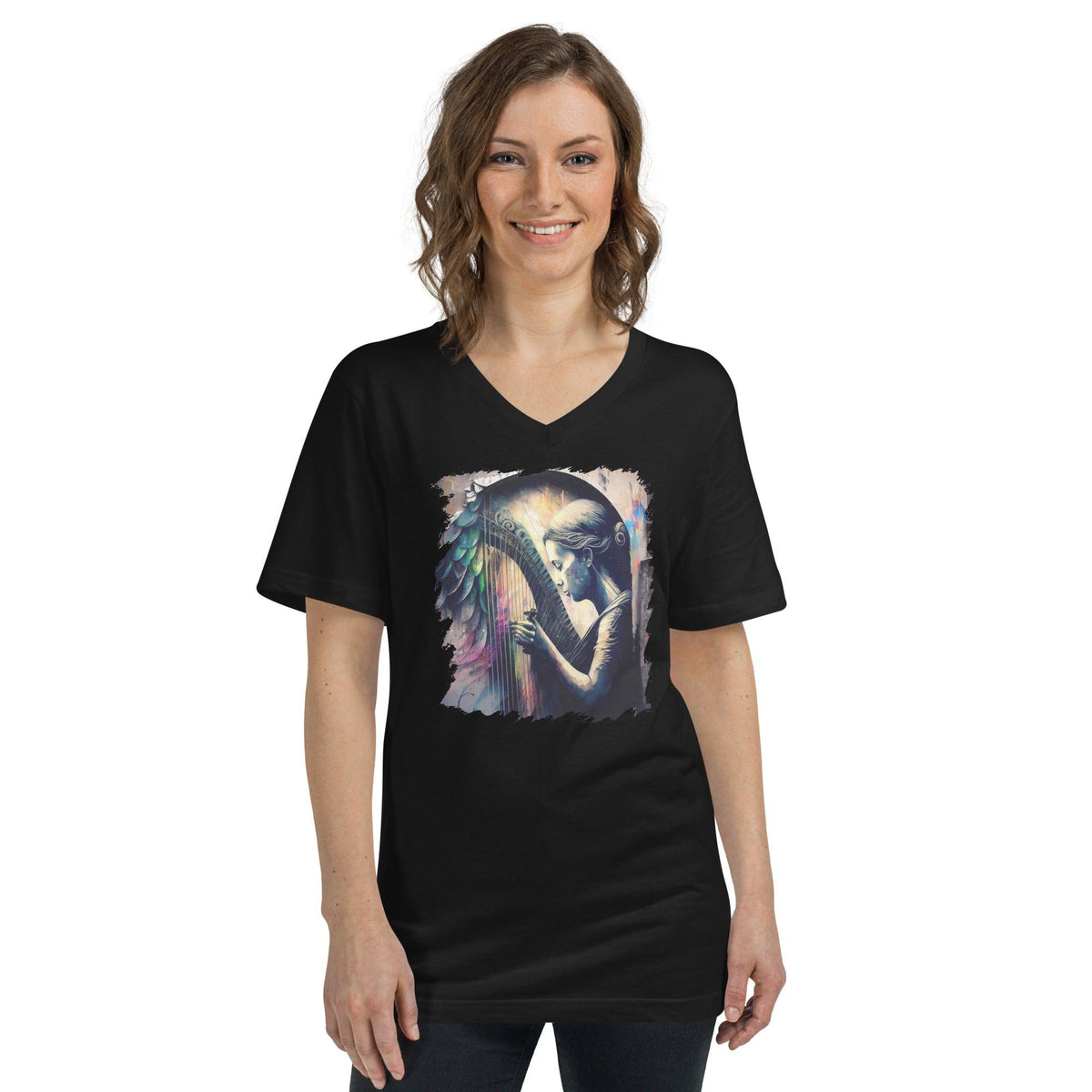 She Can Make That Harp Sing Unisex Short Sleeve V-Neck T-Shirt - Beyond T-shirts