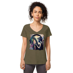 She Can Make That Harp Sing Women’s Fitted V-Neck T-Shirt - Beyond T-shirts