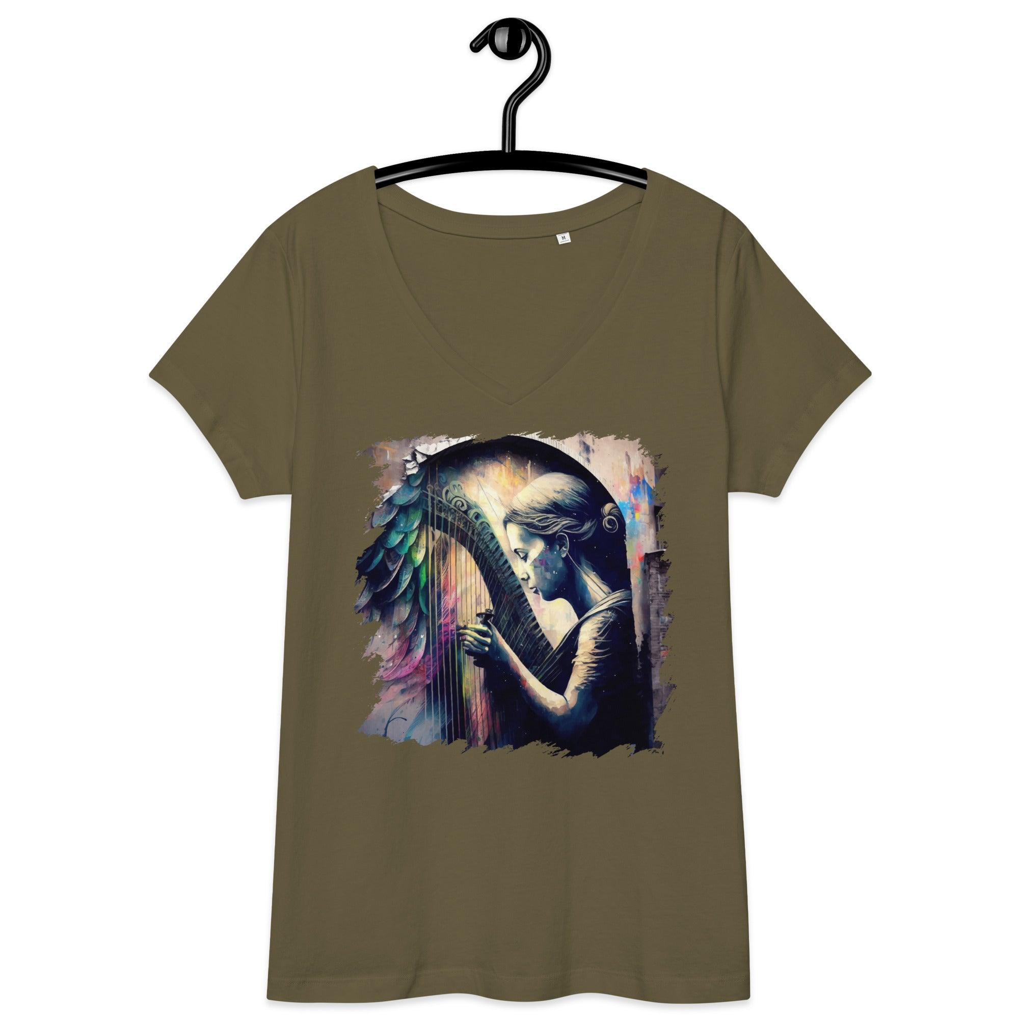 She Can Make That Harp Sing Women’s Fitted V-Neck T-Shirt - Beyond T-shirts