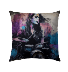 She Drums With Power Outdoor Pillow - Beyond T-shirts