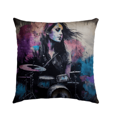 She Drums With Power Outdoor Pillow - Beyond T-shirts