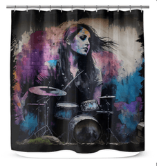 She Drums With Power Shower Curtain - Beyond T-shirts