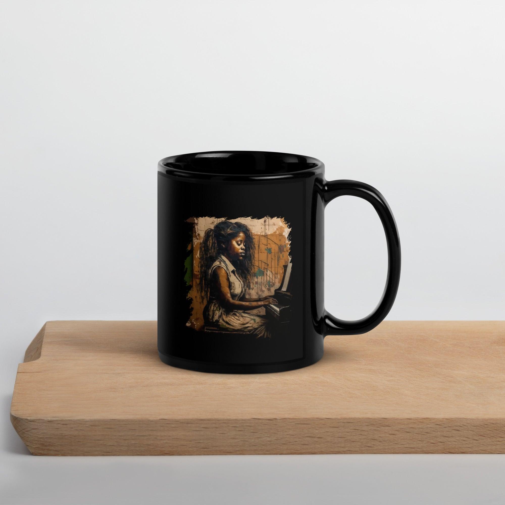 She Makes Keys Sing Black Glossy Mug - Beyond T-shirts