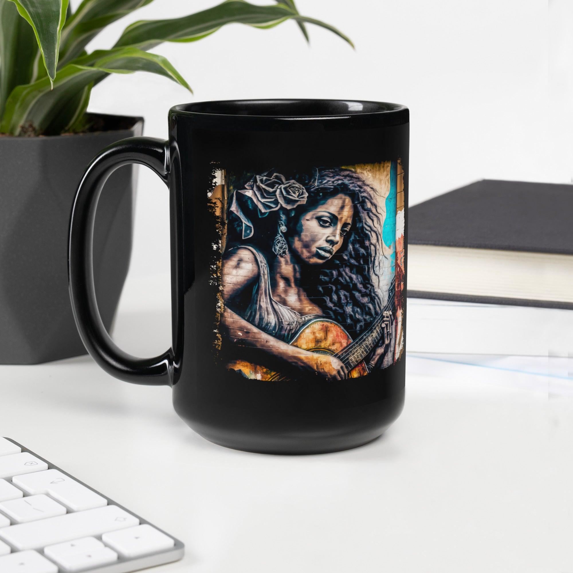 She Plays With Feeling Black Glossy Mug - Beyond T-shirts