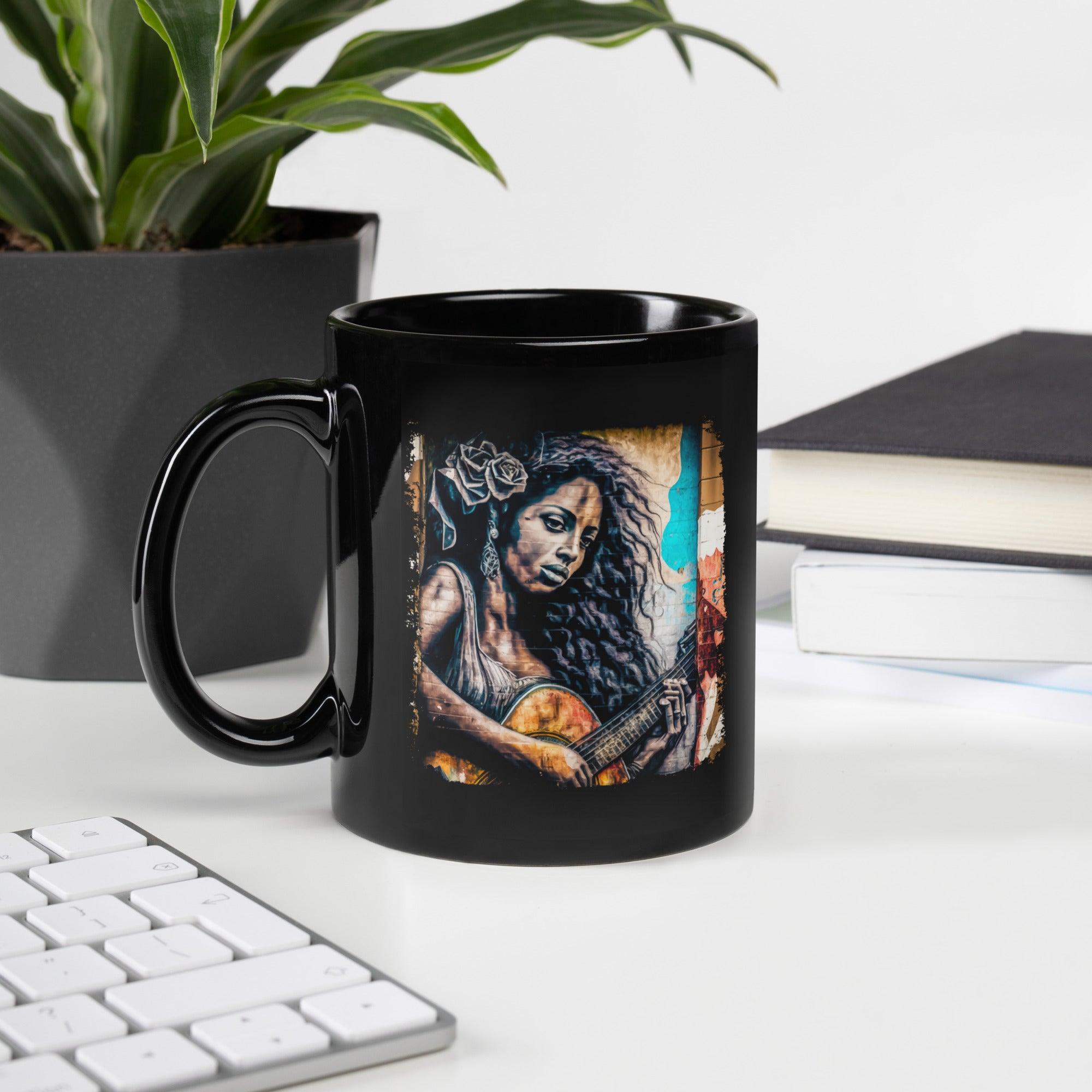 She Plays With Feeling Black Glossy Mug - Beyond T-shirts