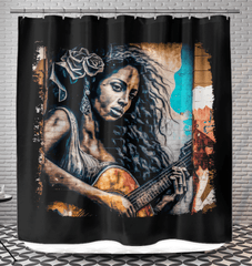 She Plays With Feeling Shower Curtain - Beyond T-shirts