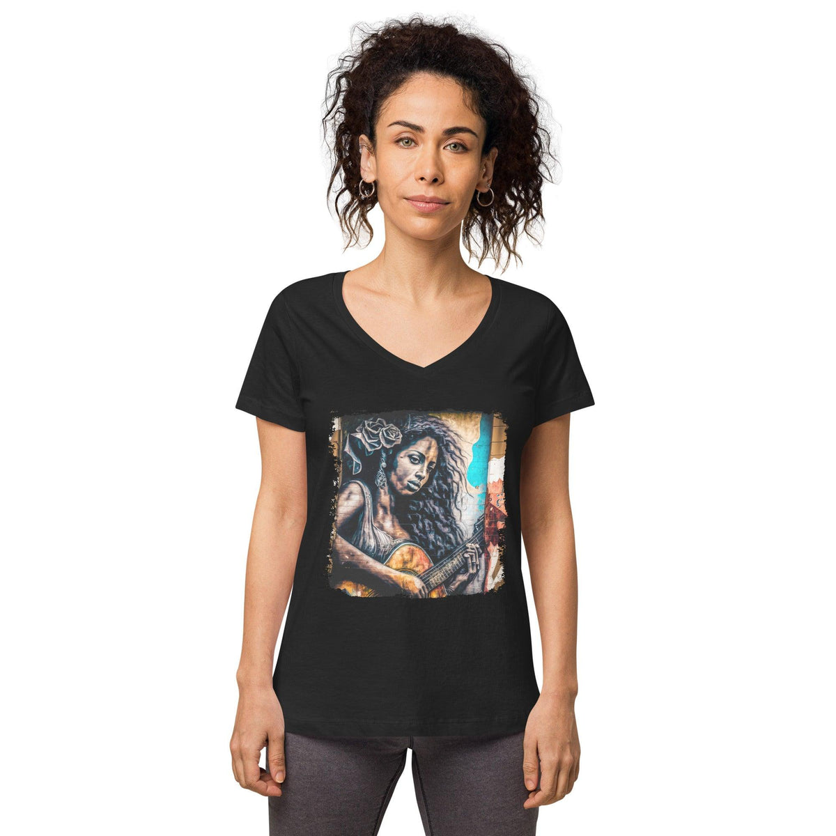 She Plays With Feeling Women’s Fitted V-neck T-shirt - Beyond T-shirts