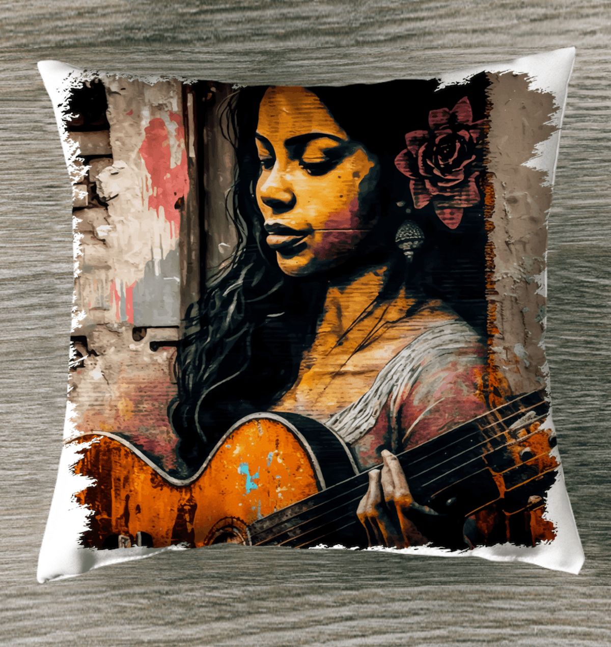 She Strums With Soul Outdoor Pillow - Beyond T-shirts