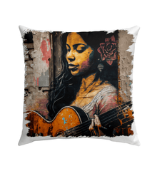 She Strums With Soul Outdoor Pillow - Beyond T-shirts