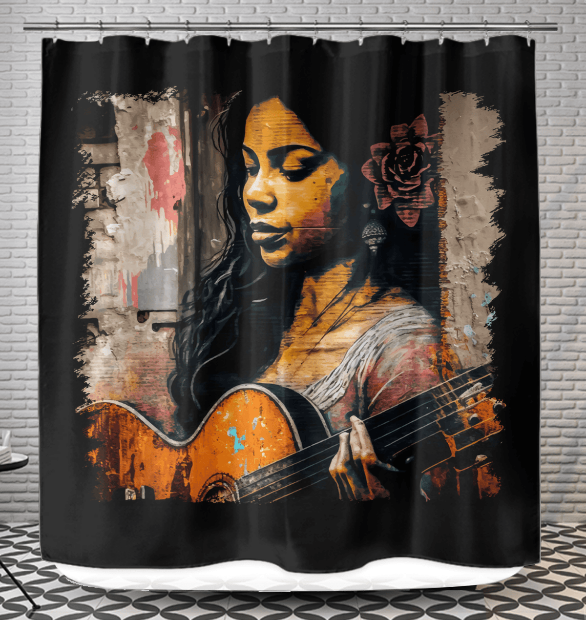 She Strums With Soul Shower Curtain - Beyond T-shirts