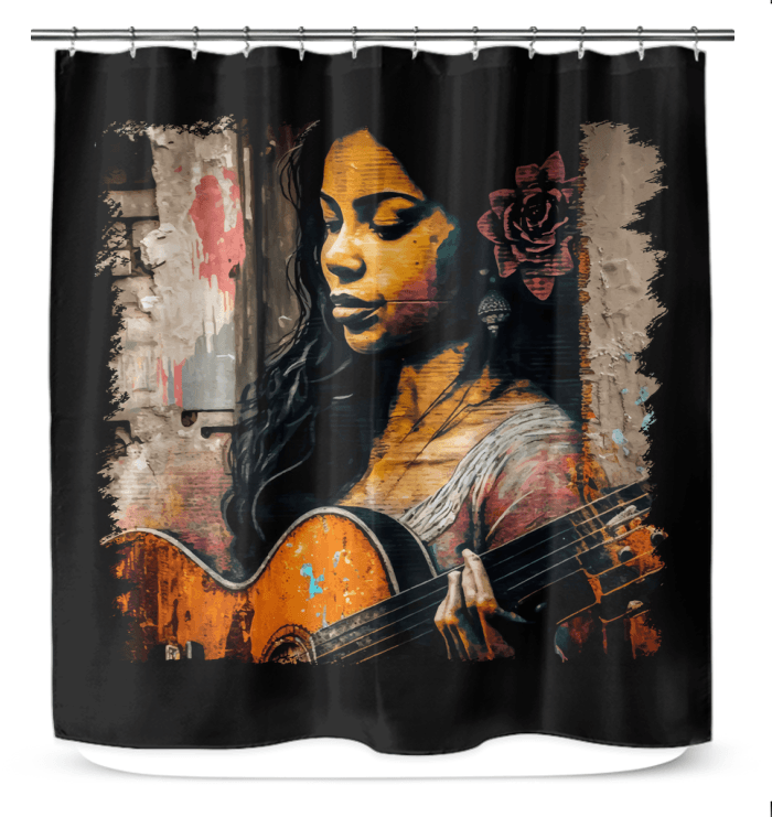 She Strums With Soul Shower Curtain - Beyond T-shirts