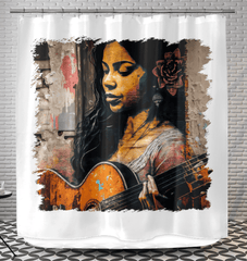 She Strums With Soul Shower Curtain - Beyond T-shirts