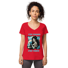 Stay Focused Stay Fierce Women’s Fitted V-neck T-shirt - Beyond T-shirts