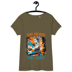 Stay Focused Stay Fierce Women’s Fitted V-Neck T-Shirt - Beyond T-shirts