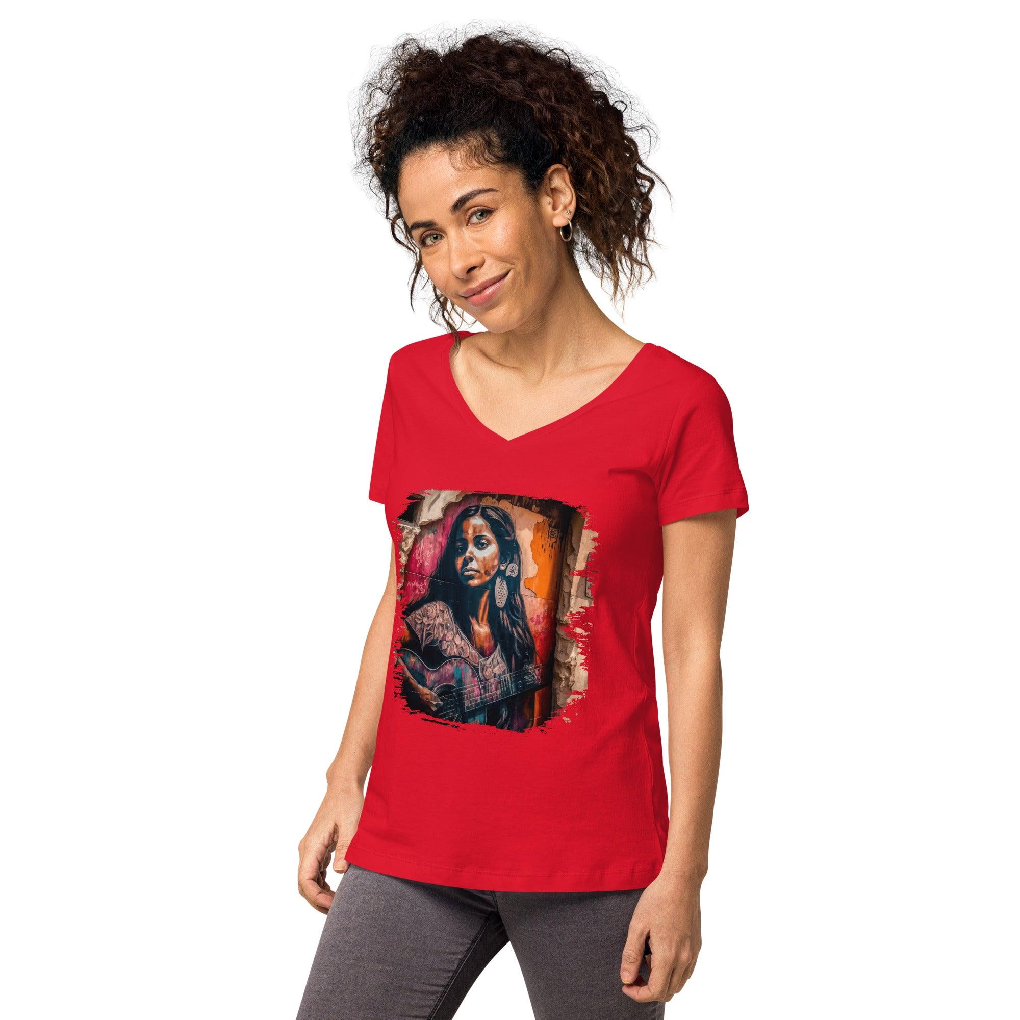 Strings Convey Her Heart Women’s Fitted V-neck T-shirt - Beyond T-shirts